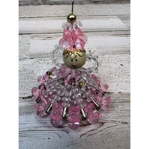 Vintage Handmade Safety Pin And Bead Angel Christmas Ornament Folk Art